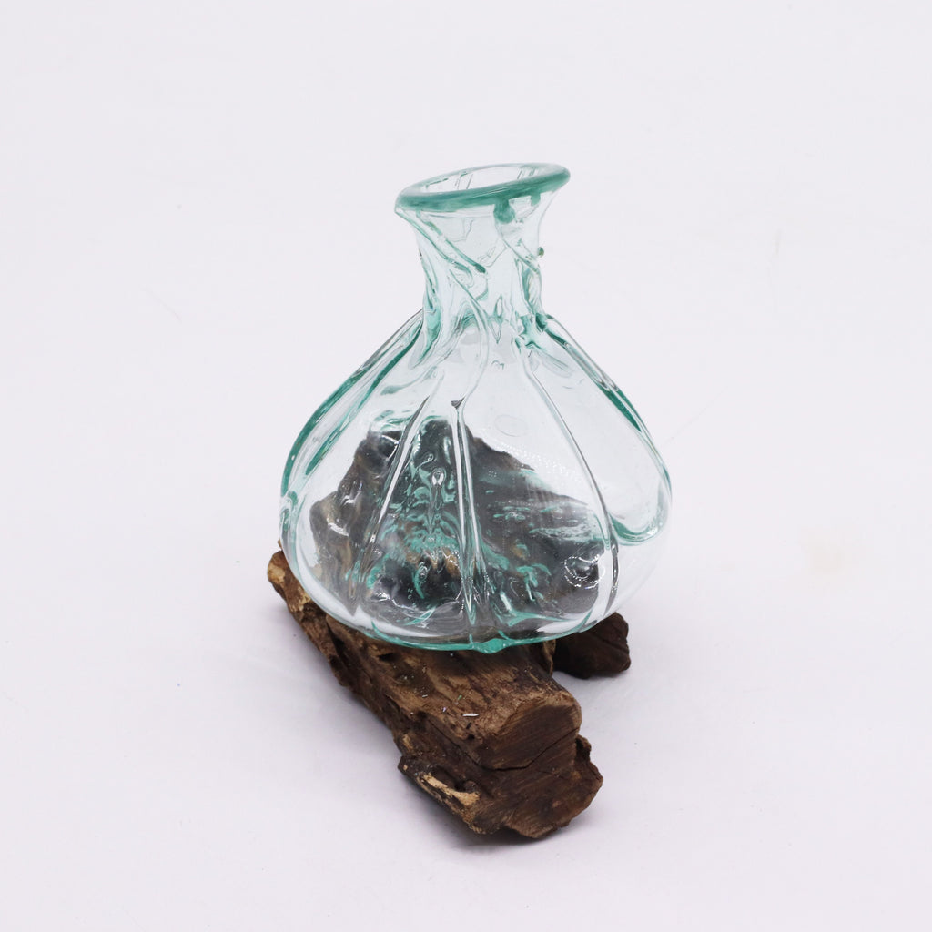 Molten Glass Fancy Mini Decanter on Wood 24cm