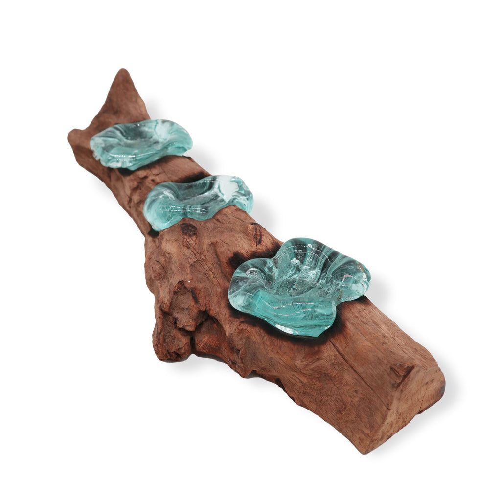 Molton Glass Flat Triple Candle Holder on Wood